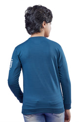 Teal Blue Graphic Print Boys Full Sleeves T-Shirt